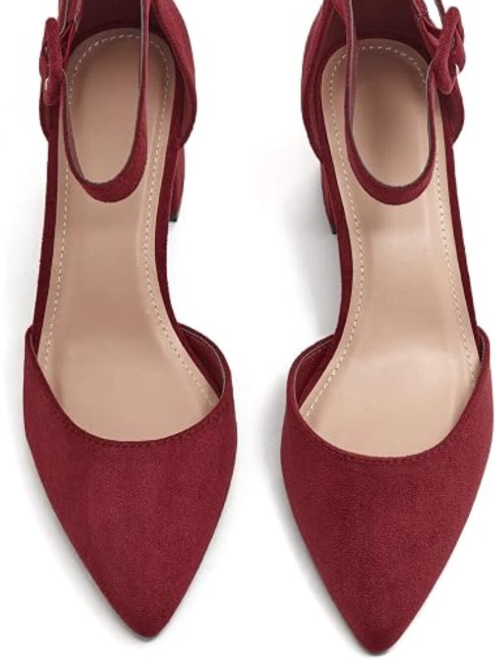 Women's Pointed Toe Pumps Ankle Strap Buckle Chunky Block Heel Dress D'Orsay Sho